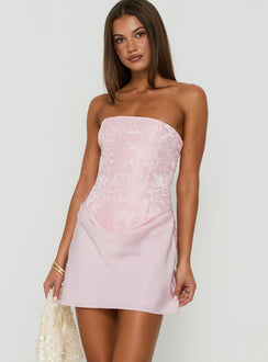 Jenevieve Strapless Drape Mini Dress Pink