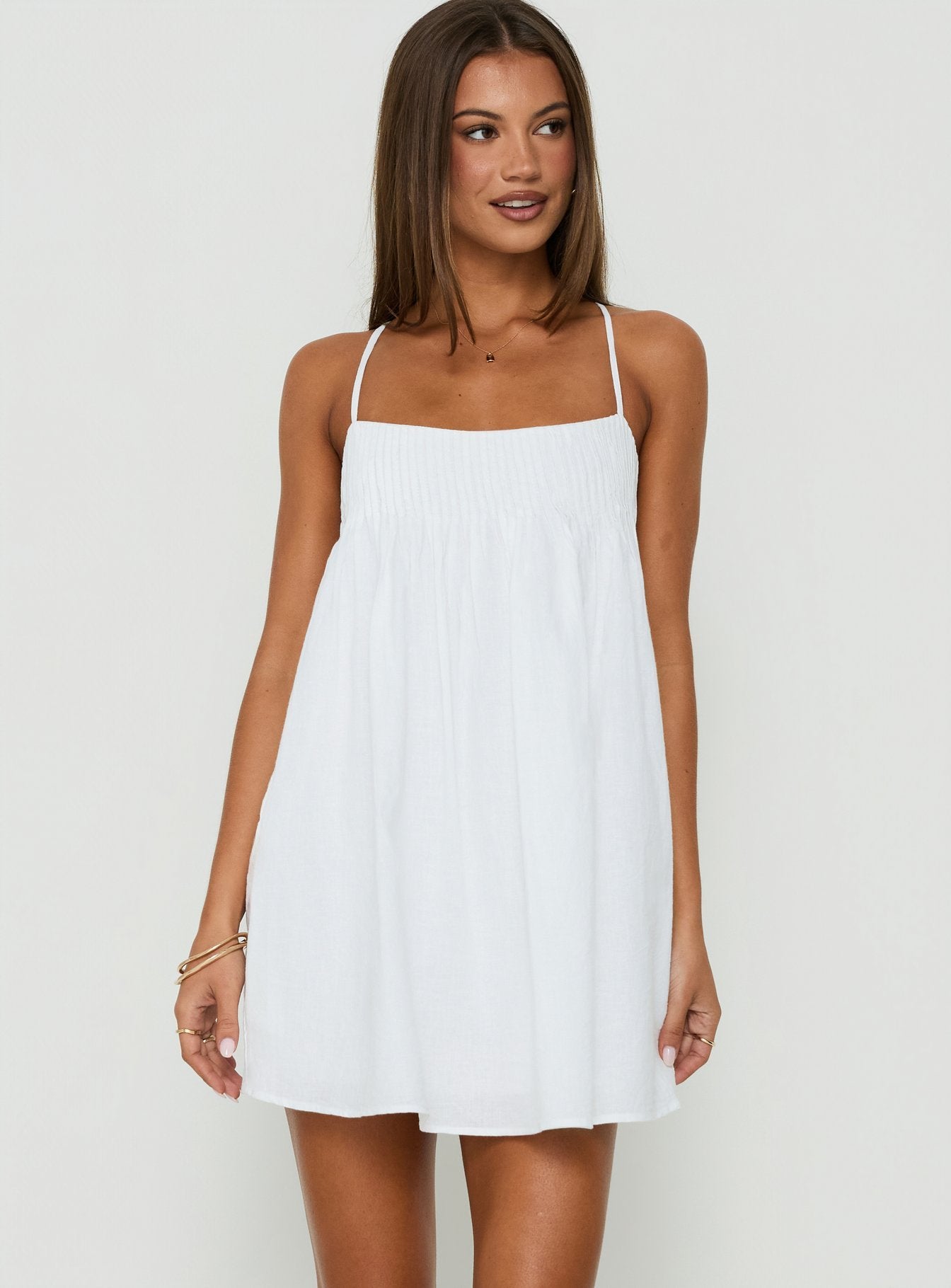Stick With Me Tie Back Babydoll Mini Dress White