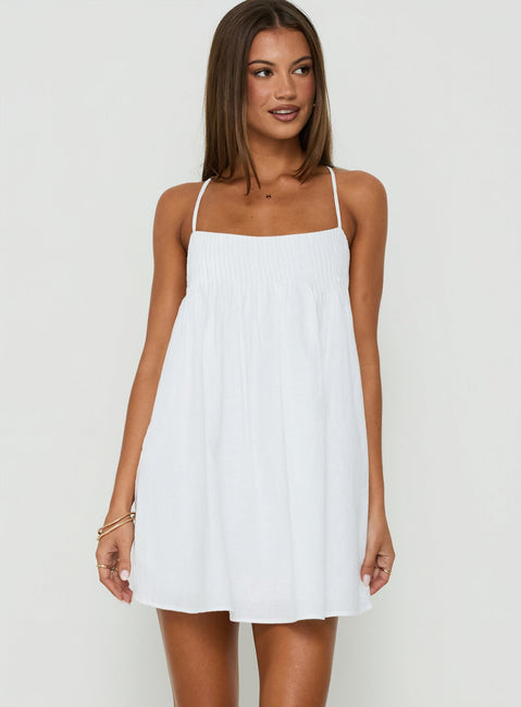 Stick With Me Tie Back Babydoll Mini Dress White