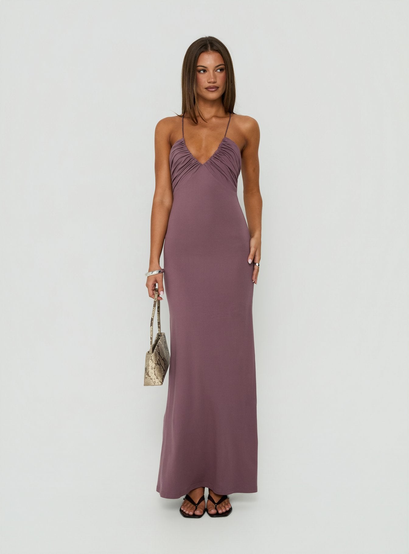 Esolda Ruched Low Back Maxi Dress Dusty Mauve