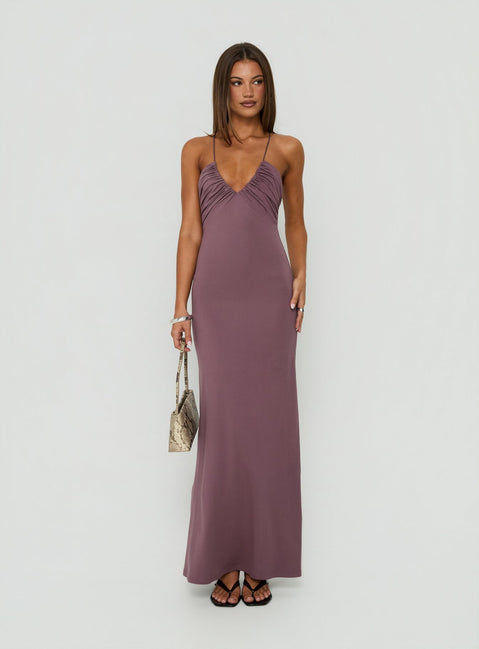Esolda Ruched Low Back Maxi Dress Dusty Mauve