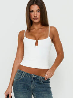 Daily Define Keyhole Cinched Tank Top White