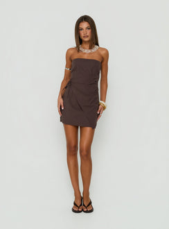 Noira Strapless Wrap Mini Dress Chocolate