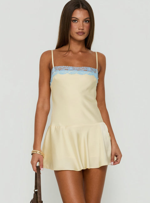 Rommie Lace Detail Drop Waist Playsuit Butter / Blue