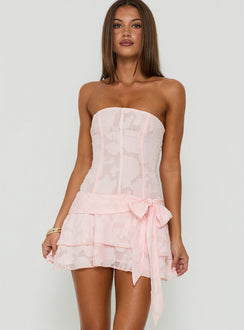 Azuriah Chiffon Strapless Corset Tiered Mini Dress Pink
