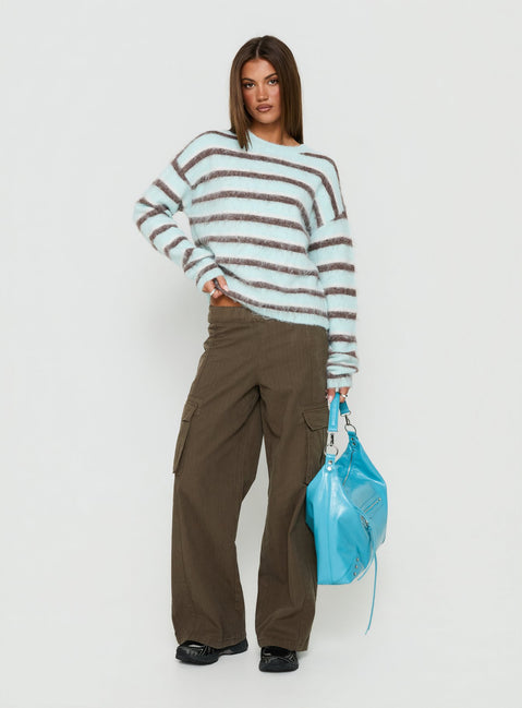 Zionie Knit Sweater Aqua / Brown Stripe