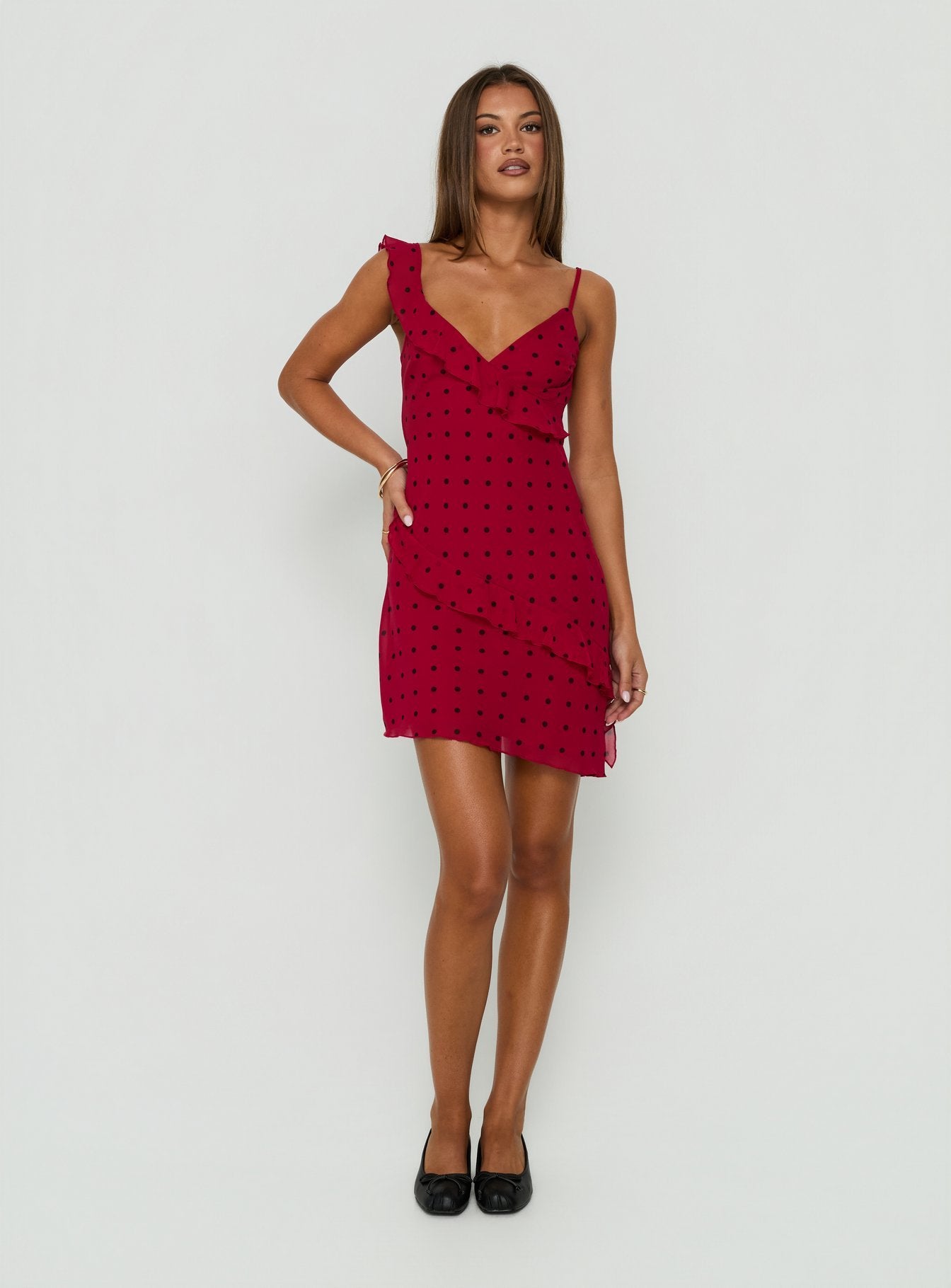 Our Love Frill Detail Mini Dress Red Polka Dot