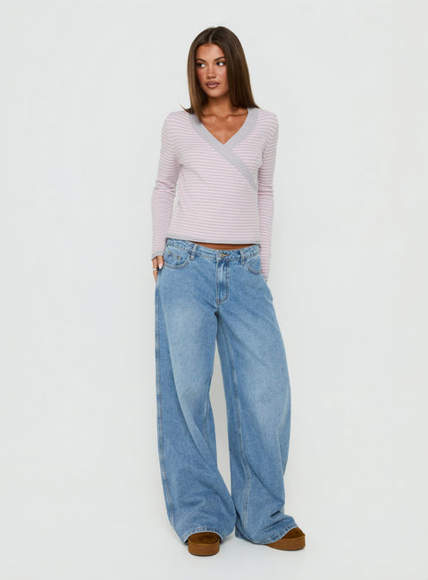 Lulieta Wrap Detail Knit Sweater Pink / Grey Stripe
