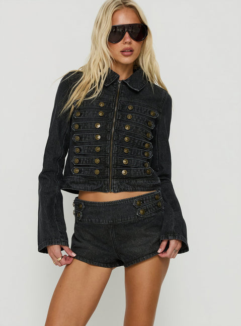 Abellah Military Denim Micro Shorts Washed Black