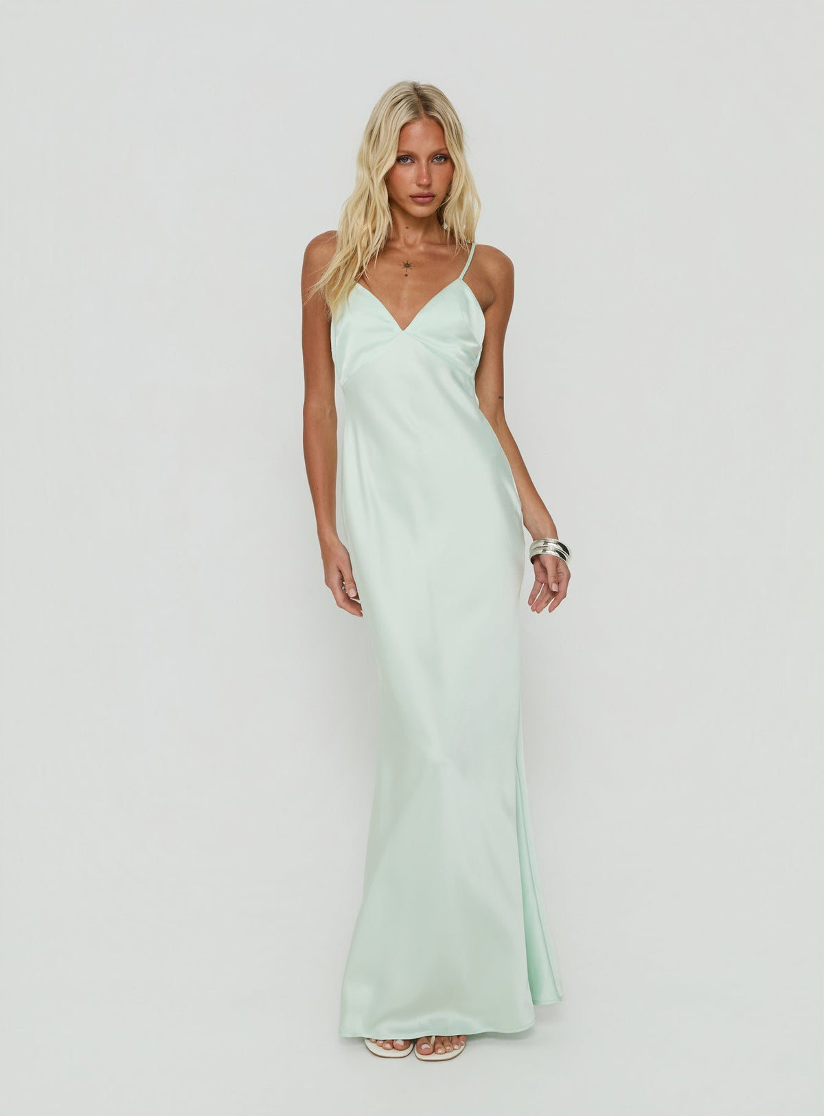 Flip A Switch Satin Lace Slip Maxi Dress Mint