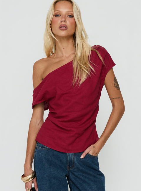 Seasons Change Relaxed Off Shoulder Top Burgundy