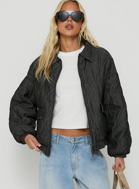 Taggie Quilted Jacket Washed Black
