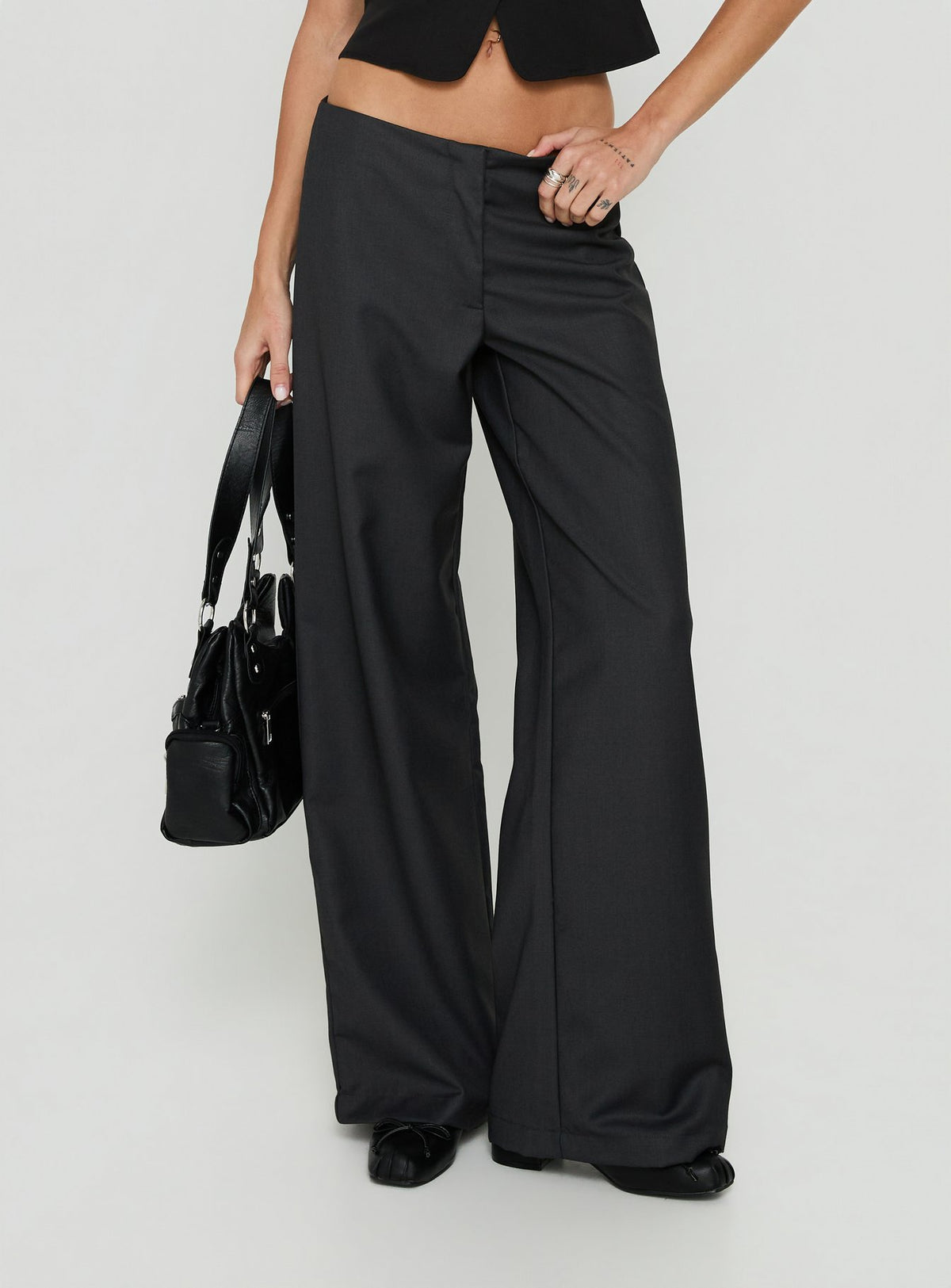 Agazia No Waist Low Rise Straight Pants Grey