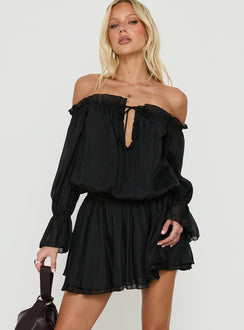 Zarevia Off Shoulder Long Sleeve Mini Dress Black