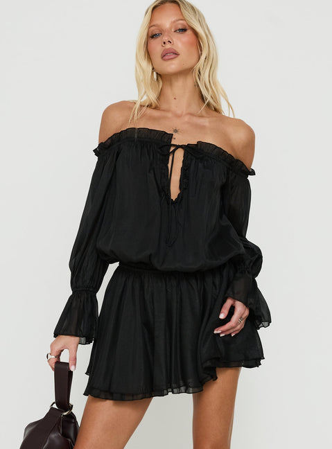 Zarevia Off Shoulder Long Sleeve Mini Dress Black