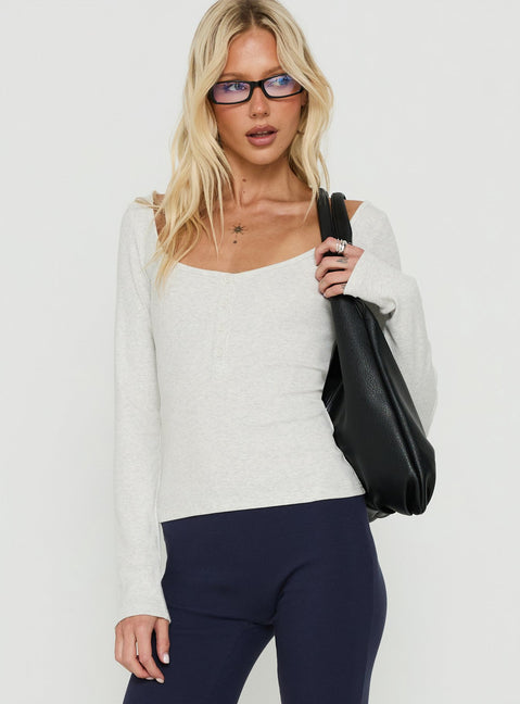 Keslie Long Sleeve Henley Top Grey