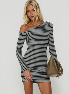 Beller Long Sleeve Mini Dress Grey / Black Stripe