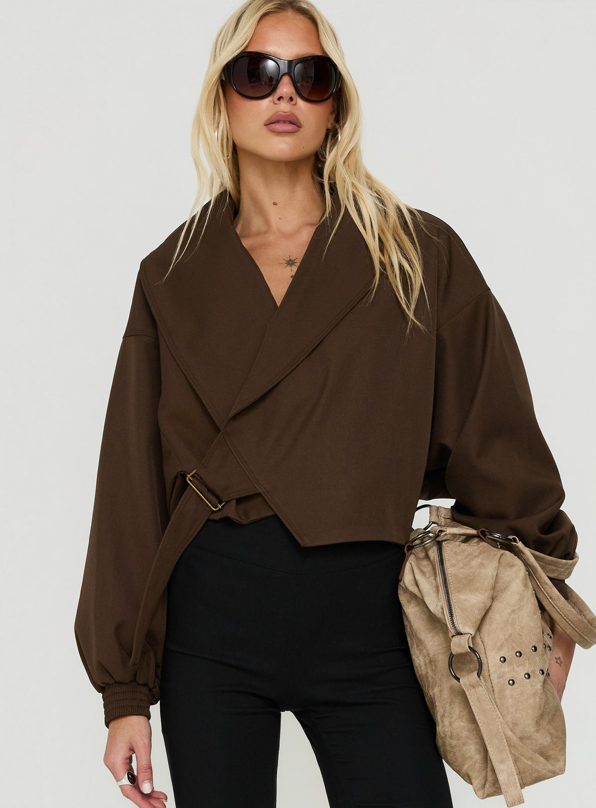 Adelaiide Cropped Wrap Trench Jacket Chocolate
