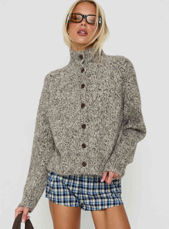 Faida Funnel Neck Knit Jumper Brown Speckle