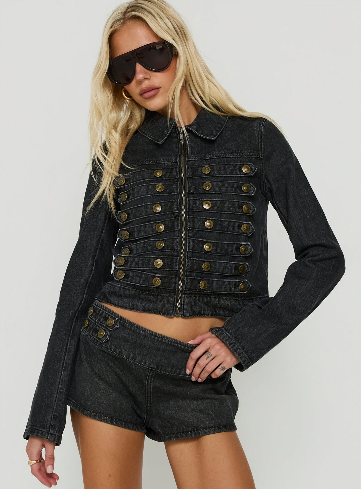 Kingstonn Military Denim Jacket Washed Black