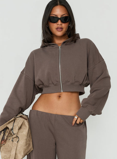 Lanna Fleece Zip Through Cropped Hoodie Grey