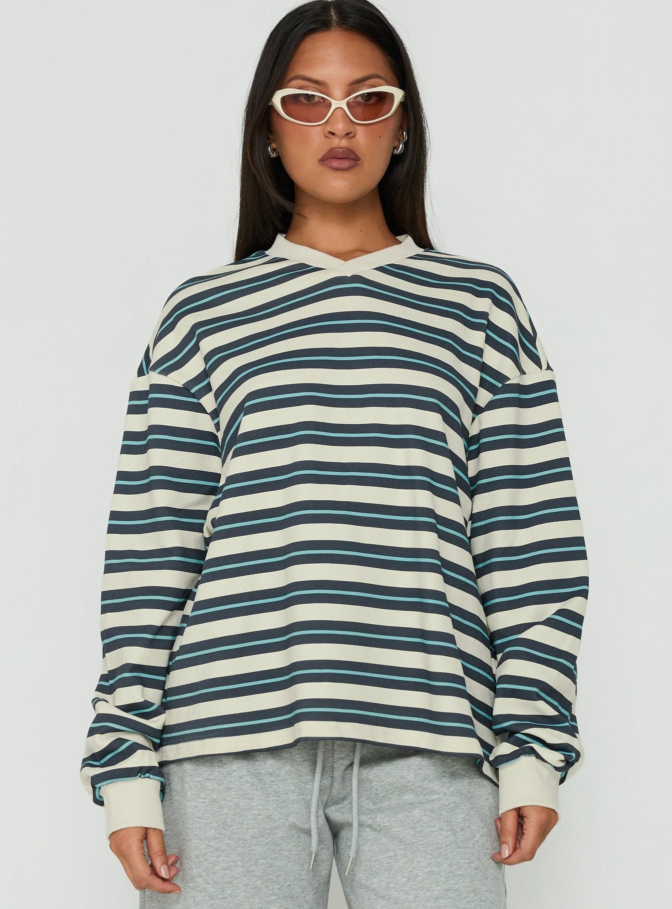 Opollo V Neck Jumper Blue Multi Stripe