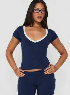 Rowanna Sporty Scoop Neck Top Navy / Cream