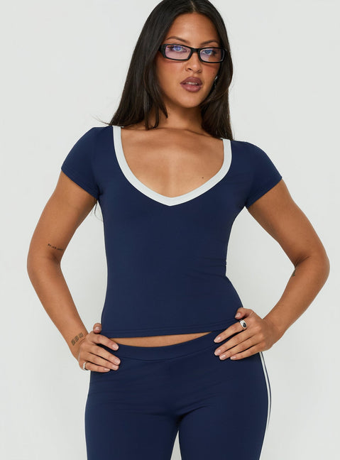 Rowanna Sporty Scoop Neck Top Navy / Cream