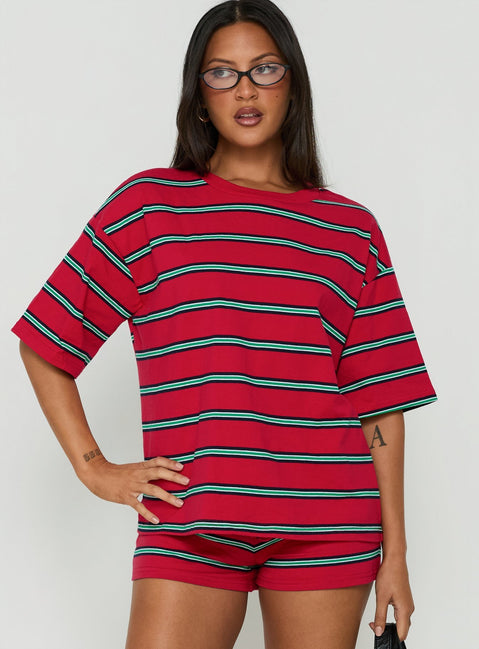 Settle Down Short Sleeve Top Red Stripe