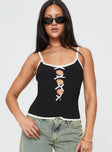 Black Knit cami top Fixed shoulder straps,