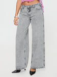 front view of model wearing Princess Polly Brayden Low Wise Relaxed Jeans Grey Acid Wash Low Rise Jeans 