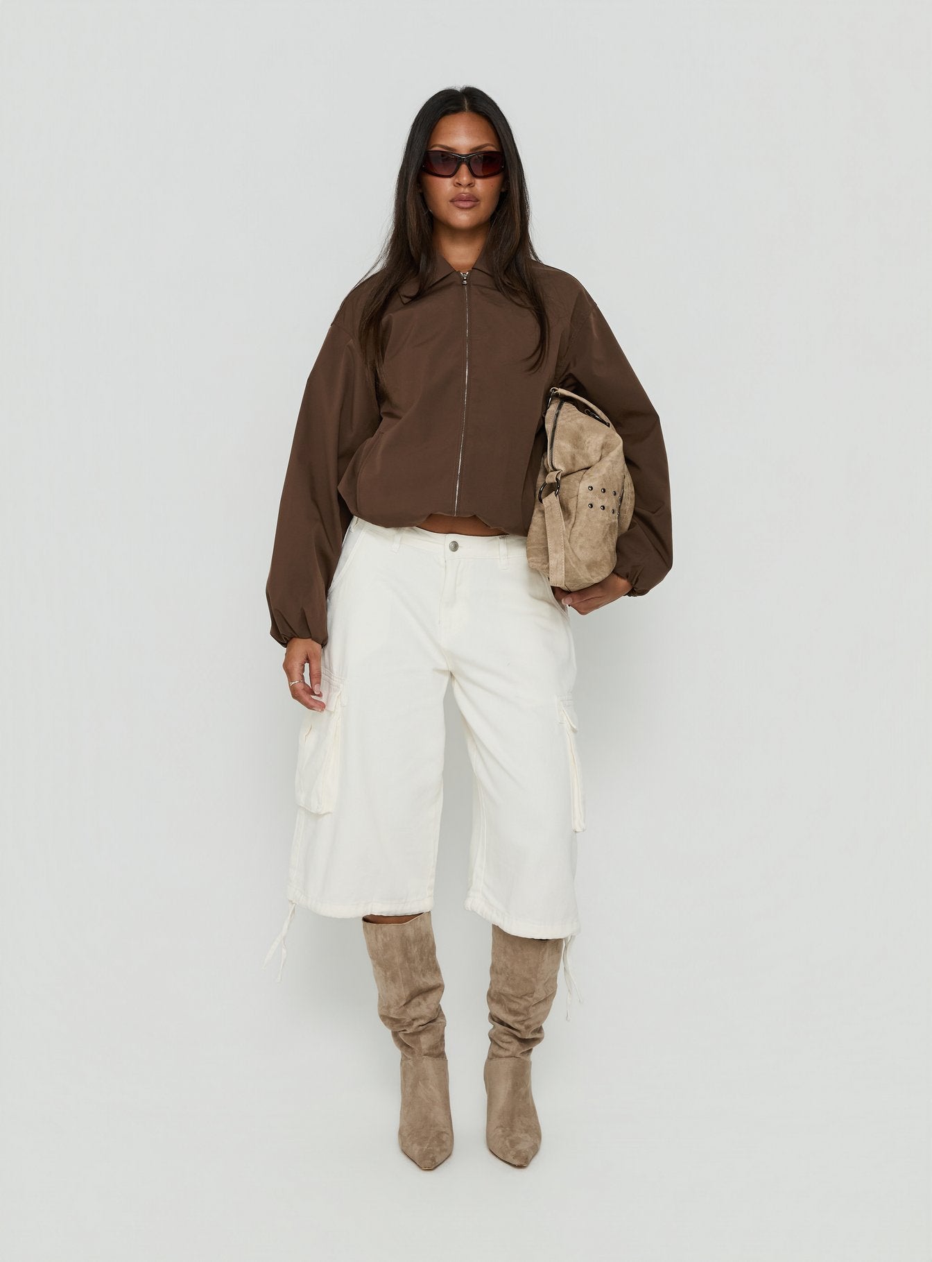 Scorpia Canvas Bomber Jacket Dark Brown | Princess Polly