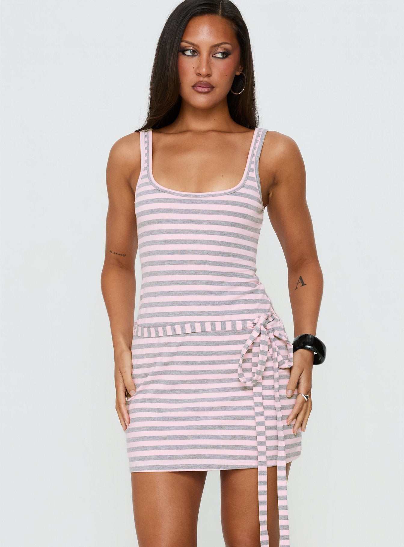 Favourite Daughter Tie Detail Mini Dress Pink | Grey Stripe | Pink | Grey Stripe | Womens