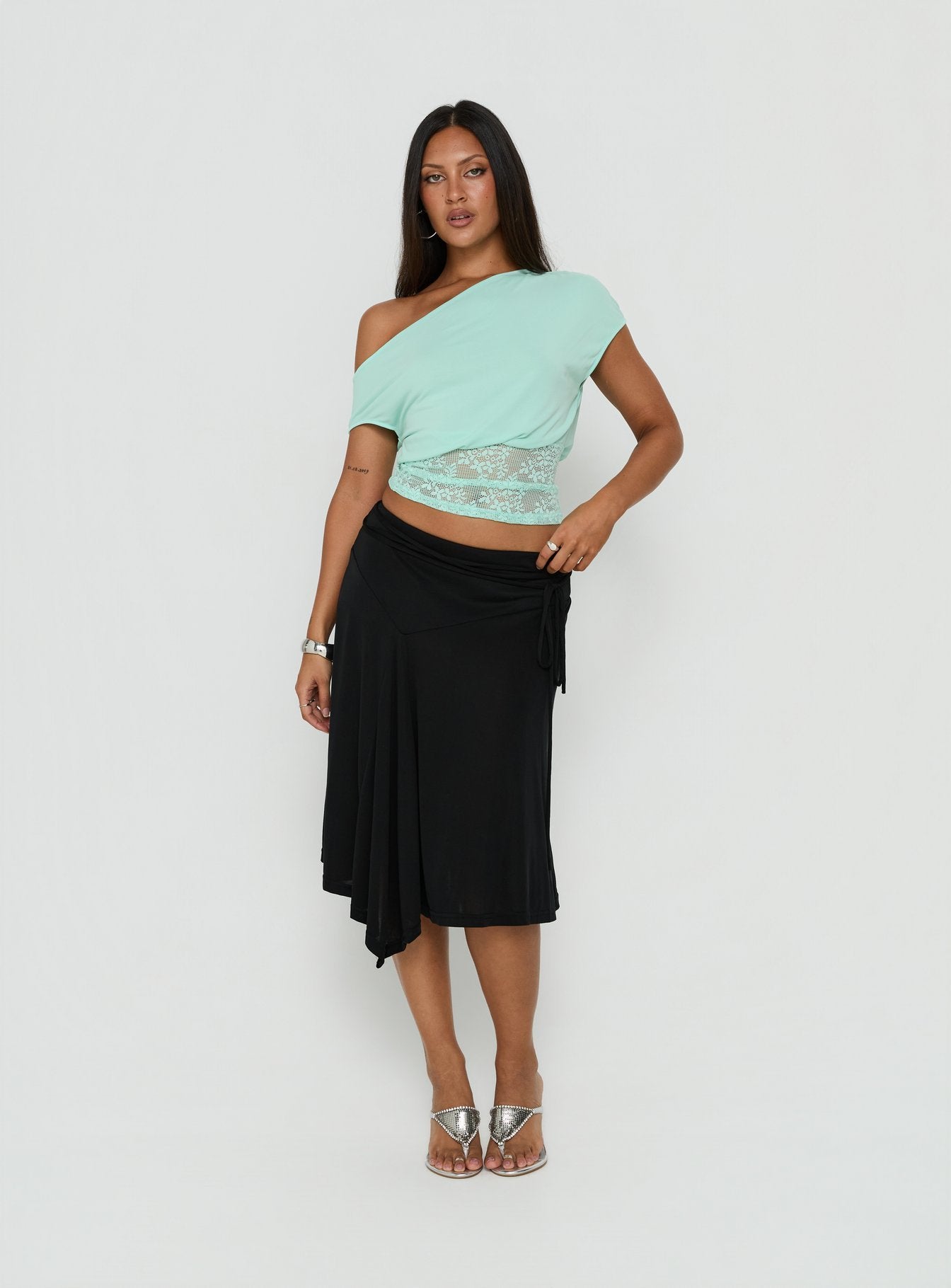 Marienna One Shoulder Lace Top Turquoise | Princess Polly