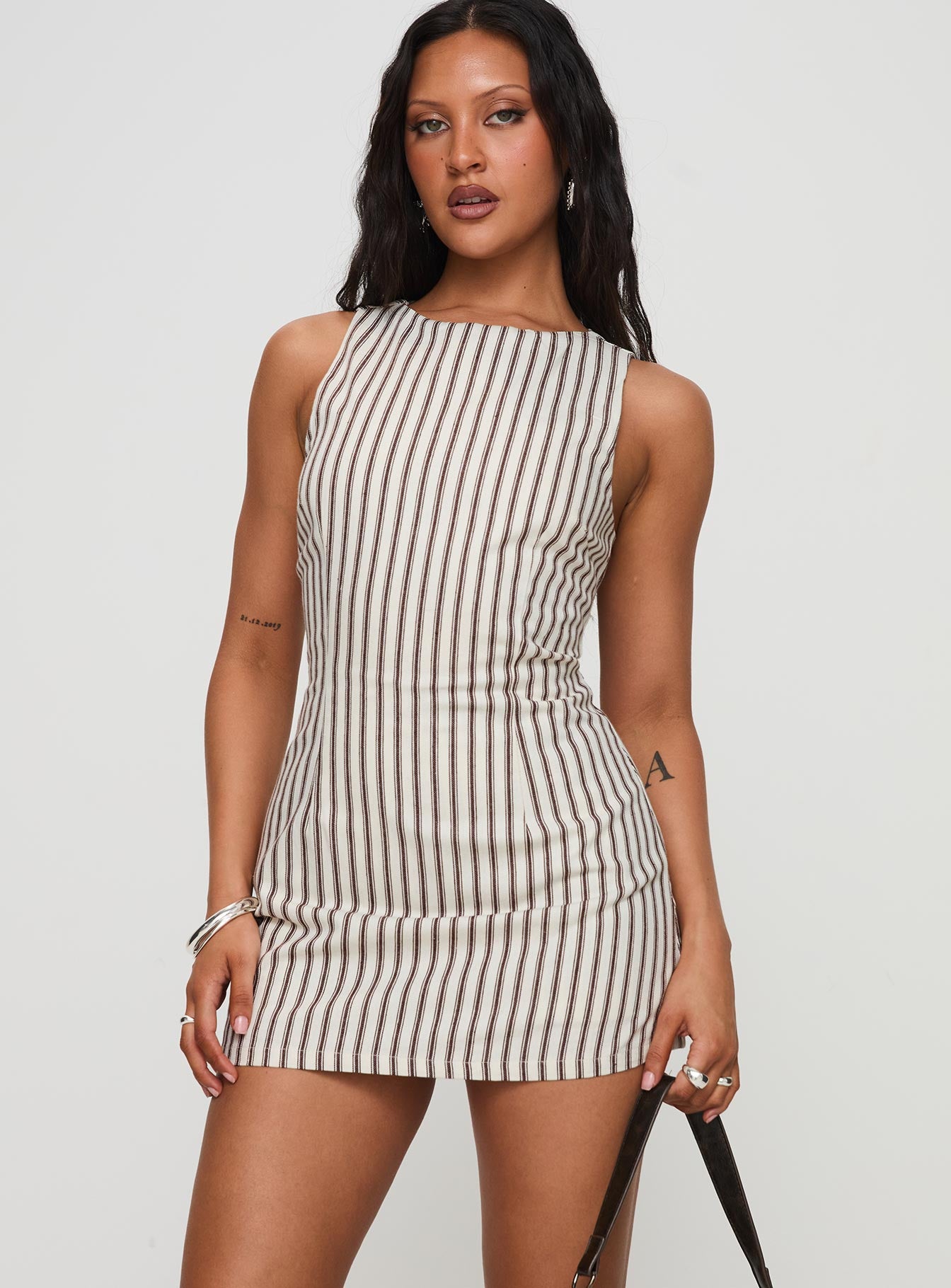 Yumiko Romper Brown Stripe Tall | Princess Polly