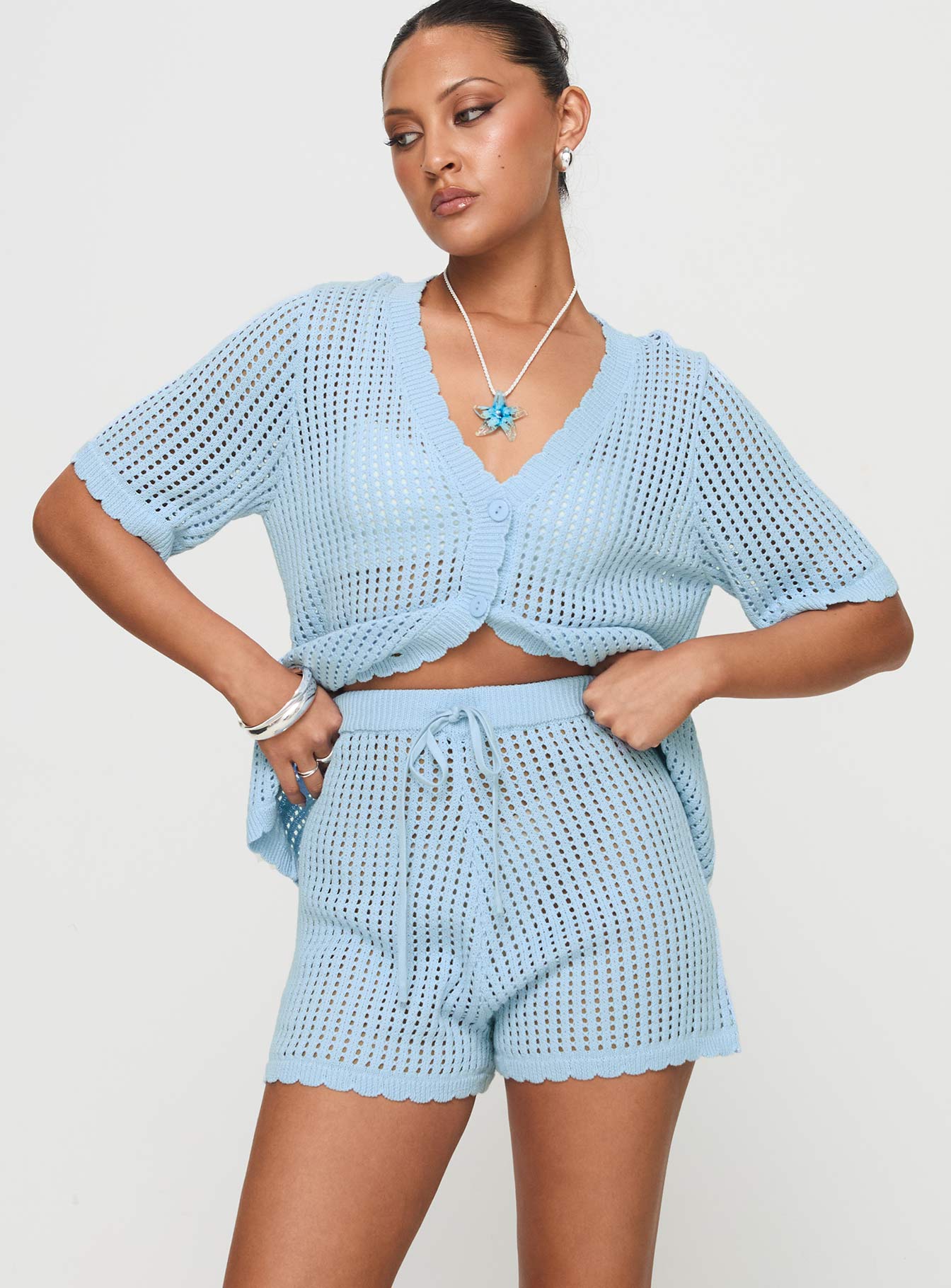 Beach day knit set light blue