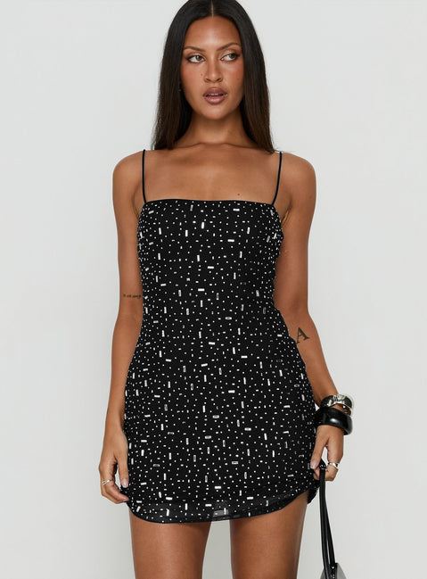 embellished strap mini dress in black Alice & Olivia Sutton Embellished Strap Mini Dress
