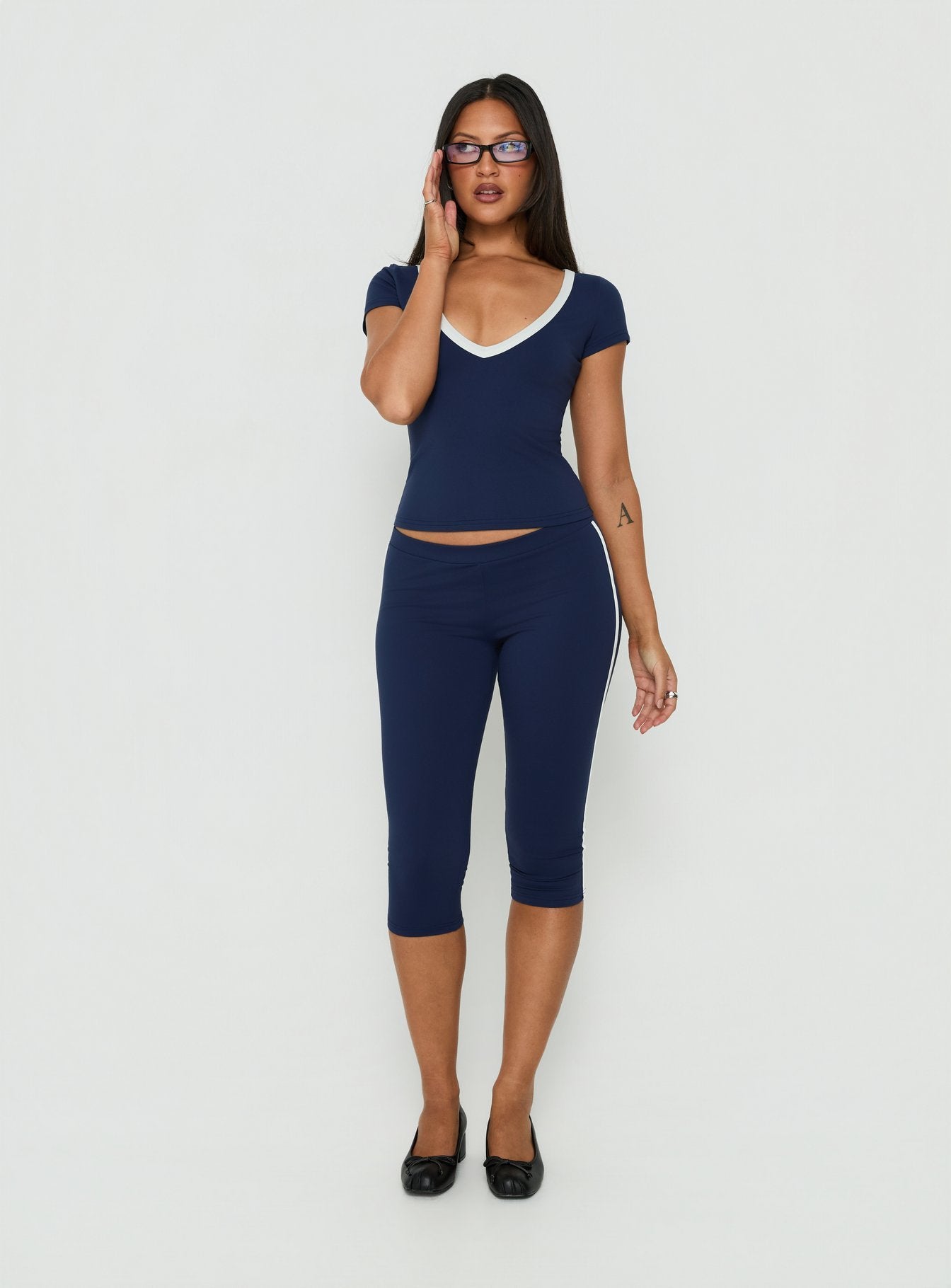 Rowanna Sporty Capri Pants Navy / Cream