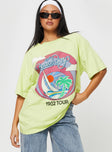 Front view of model wearing  front Princess Polly Half Sleeves Crew Neck  The Beach Boys 1982 Oversized Tee Green