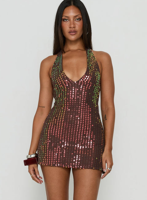 Codamo Mini Dress Dark Brown Shimmer