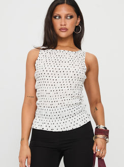 Marleene Shirred Top White Polka