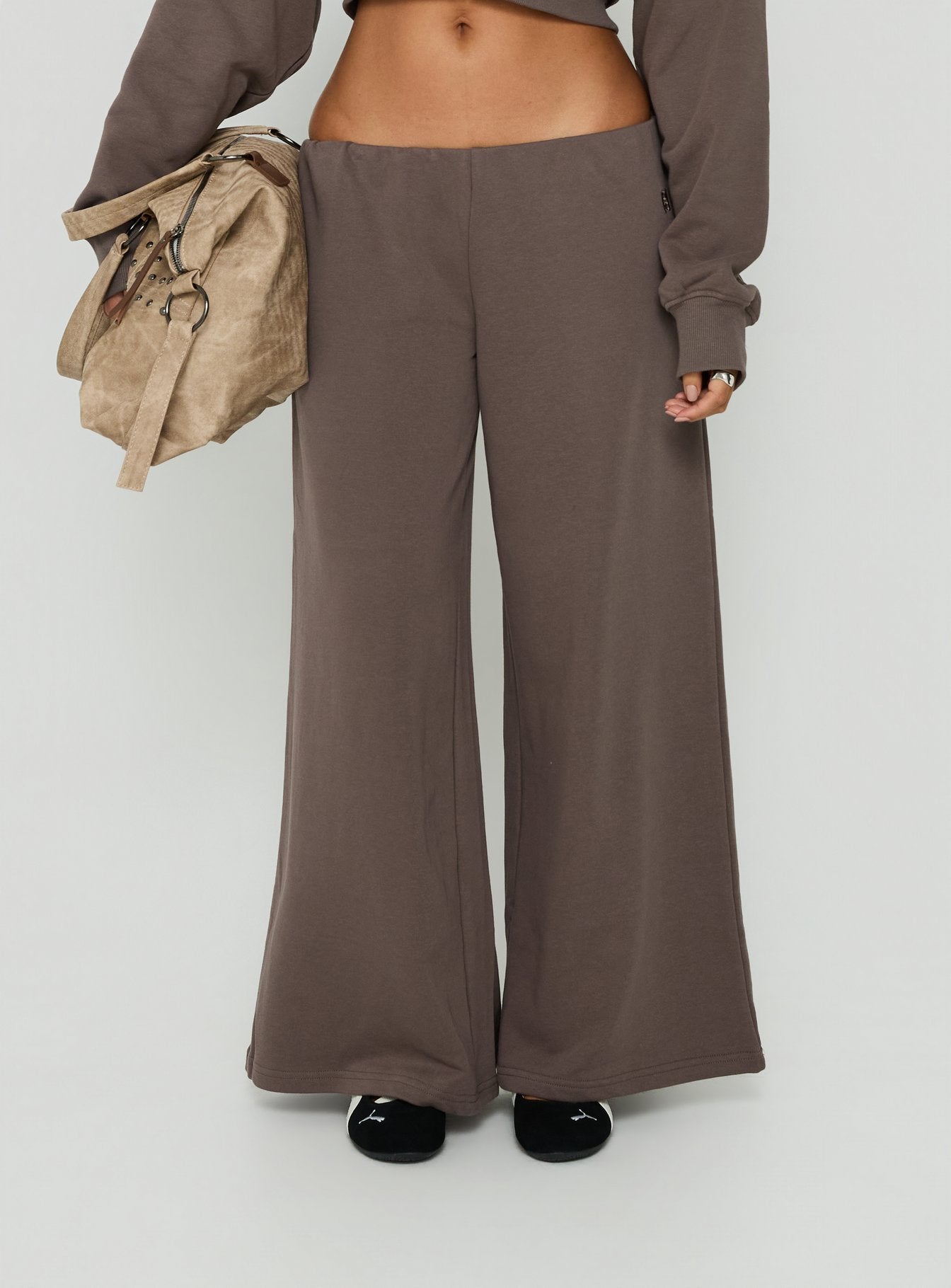 Kaeya Fleece Wide Leg Low Rise Pants Grey