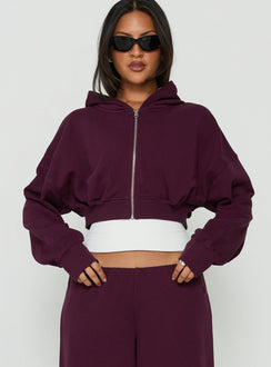 Lanna Fleece Zip Through Cropped Hoodie Plum