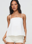 front view of model wearing Princess Polly Trapeze Strapless Top White Sleeveless Square Neck 