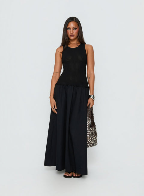 Carlene Shirred Drop Waist Maxi Dress Black | Princess Polly
