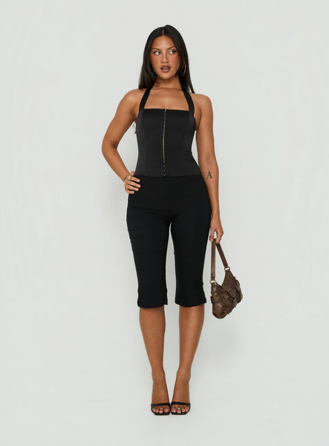 Gabriela Satin Halter Corset Top Black