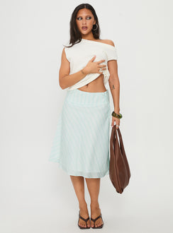 back view of model wearing Princess Polly Alunara Midi Skirt Aqua Stripe Midi Skirts 