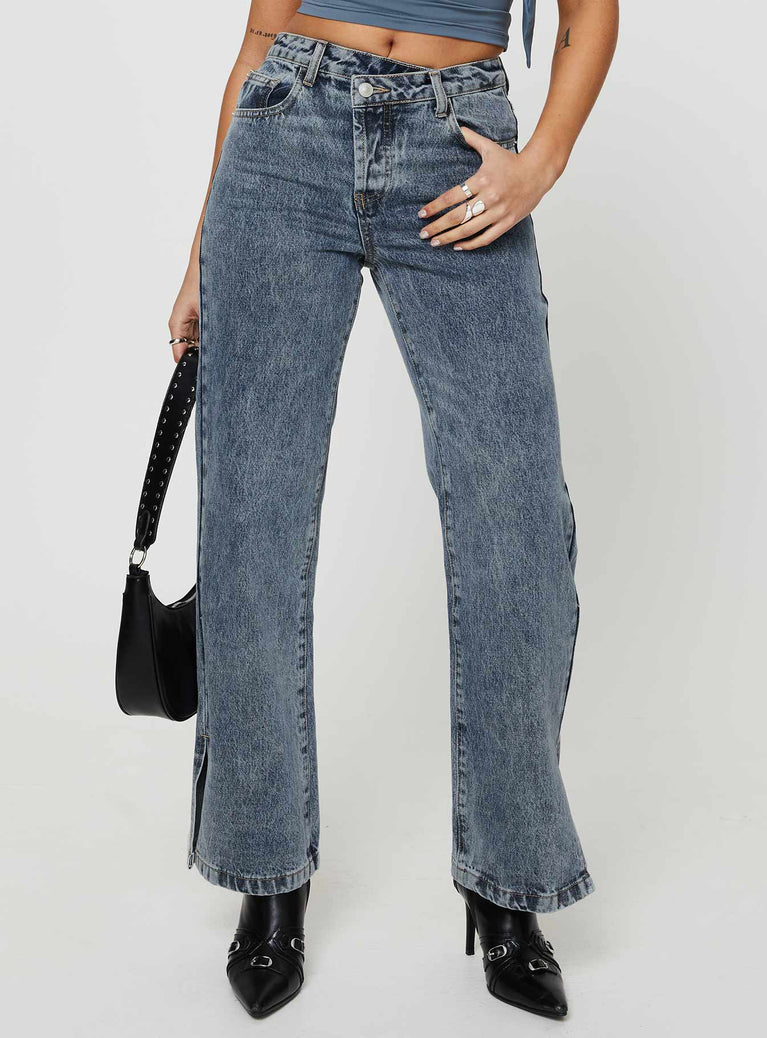 Brunell Asymmetrical Waistband Jeans Mid Wash