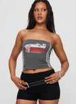 front view of model wearing Princess Polly Santa Clara Strapless Top Black Sleeveless straight 