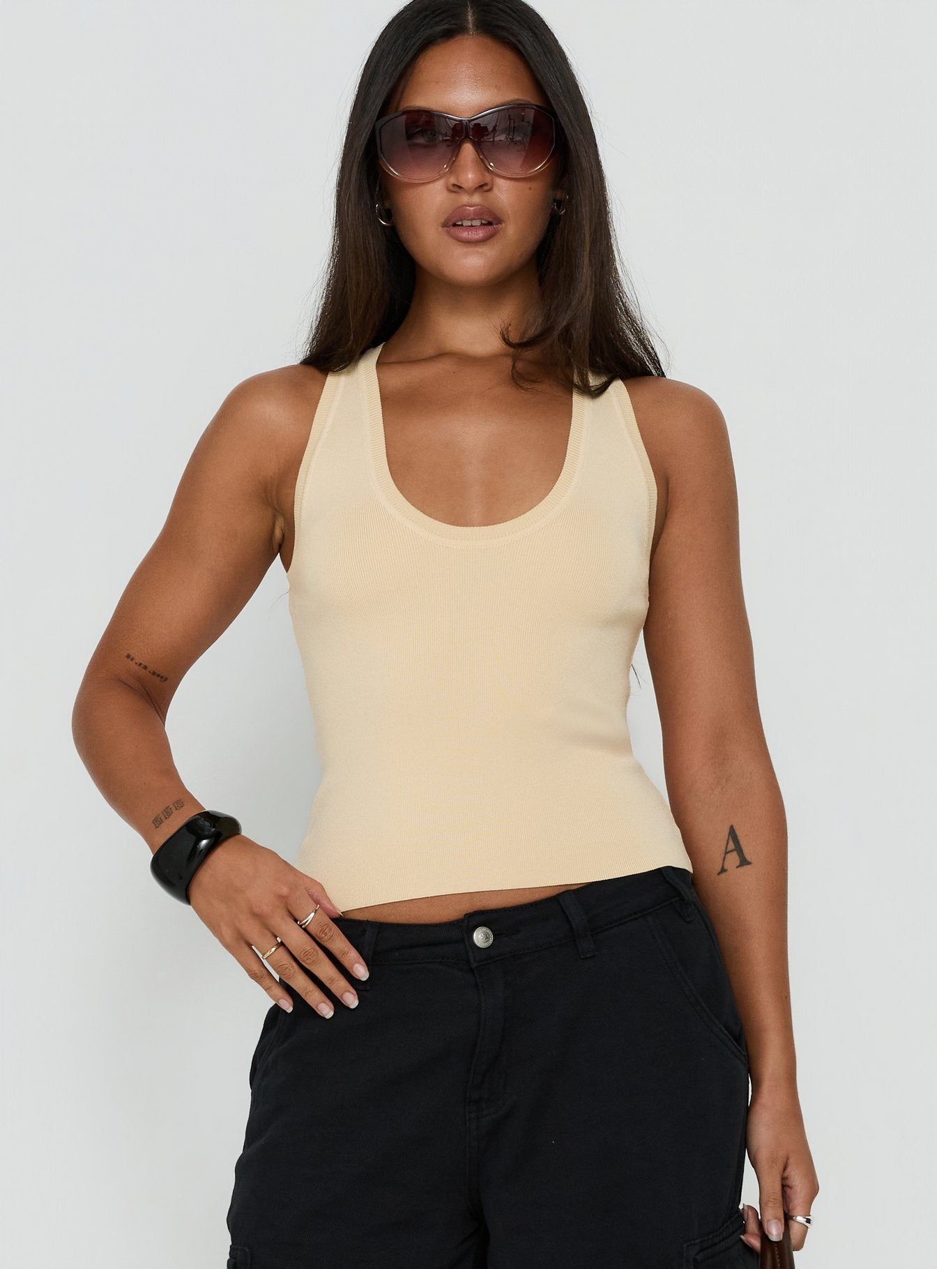 Solanah Knit Tank Top Lemon | Princess Polly